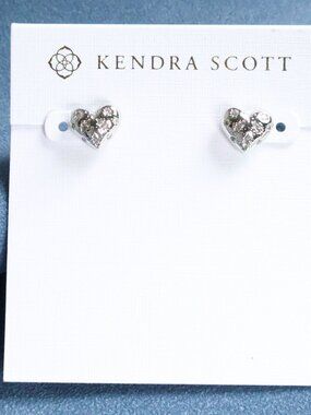 Kendra Scott Holland Heart Stud Earrings - Silver & White CZ